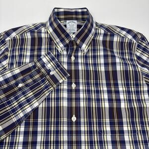 Brooks Brothers Regent Small Blue Brown Check Long Sleeve Button Down Shirt